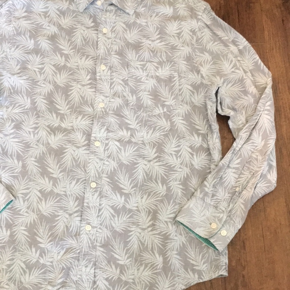 Banana republic Men's Light Blue Palm-Print Button-Up Shirt L 100% cotton - Picture 3 of 5